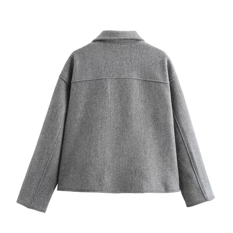 Trendige Jacke aus Wollmischung mit Reißverschluss – Stylischer Tweedmantel für Damen mit Taschen, Streetwear-Chic (Weinrot, Grau, Kaffeebraun, S-L)_voghion.com