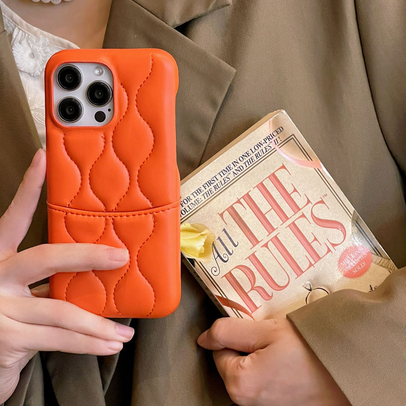 Mobile phone case leather down jacket suitable for iphone15Promax Apple 14 card holder mobile phone case 13 card version 12_voghion.com