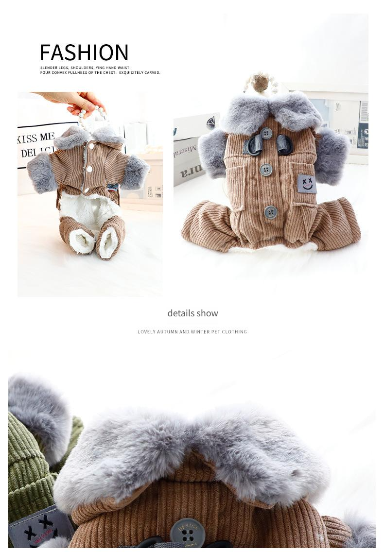 Hundekleidung Herbst- und Winterkleidung Dicke quadratische Tasche Cord Baumwollkleidung Kleine Hunde Teddy Haustiere_voghion.com