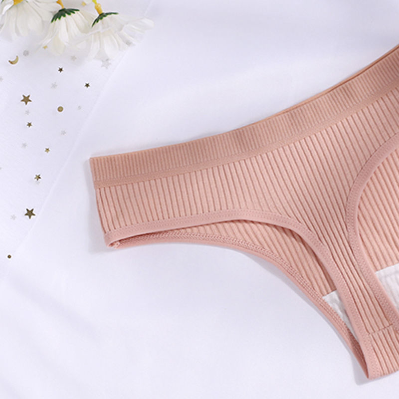 Katoenen G-string Slipje Dames Sexy Naadloze Geribbelde T-vormige Onderbroek Dames String Effen Kleur Lage Taille Bikini_voghion.com