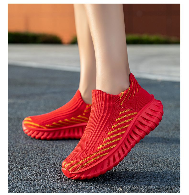 Green Platform Knit Sneakers Men Women Trainers Breathable Socks Men's Running Shoes Comfortable Slip-on Women's Sports Shoes_voghion.com
