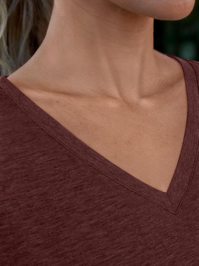 T-shirt à manches courtes et col en V pour femme_voghion.com