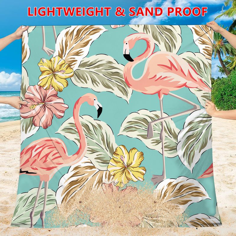 Strandmatte mit Flamingo-Print – winddicht, wasserdicht und sandfrei (200 x 150 cm, individuelles Logo, für Camping und Picknick)_voghion.com