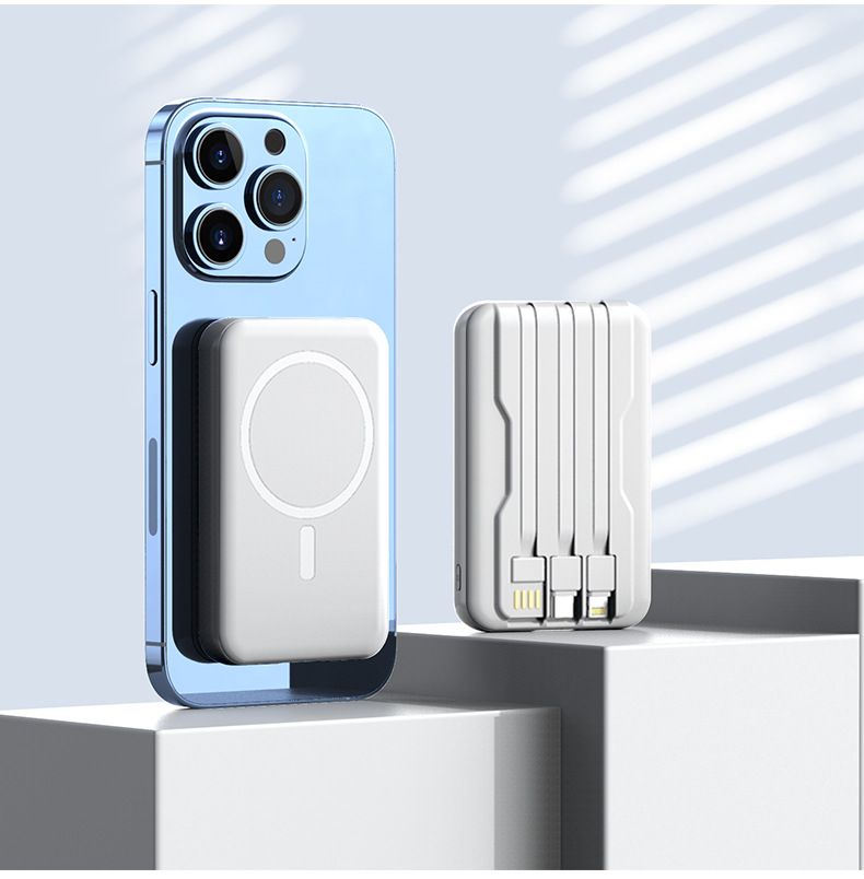 Mini banco de energía magnético inalámbrico de 20 000 mAh, ligero y portátil, con cable integrado de carga rápida._voghion.com
