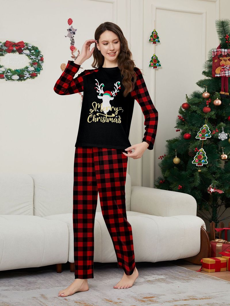 Jul Julehjort bokstavrutete Julefamilietrykk hjemkjole pysjamas_voghion.com