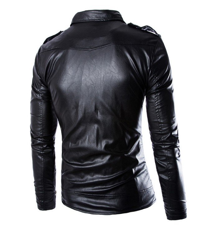 Mauroicardi Spring Cool Black Leather Biker Jacket Mens Zipper Long Sleeve Belt Autumn Soft Leather Jackets for Men_voghion.com