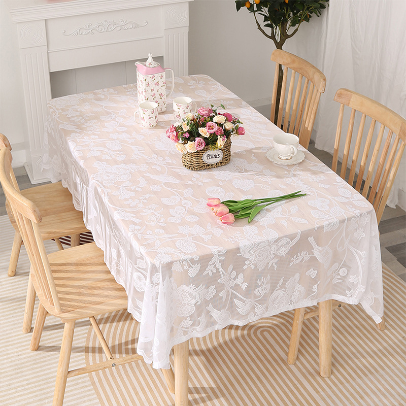 Französische Spitzentischdecke im Prinzessinnen-Stil, dekorative Tischdecke, weiß, rechteckig, amerikanische Esstischdecke, Teetischdecke, Matte_voghion.com