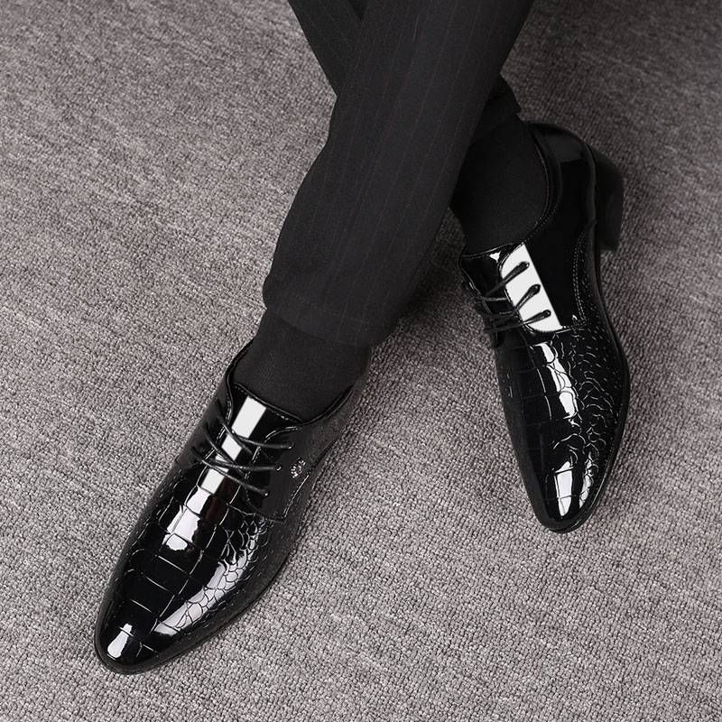 Sharp Pointed Leather Shoes, Popular Men's Shoes, Low Top Shoes, Glossy Surface_voghion.com