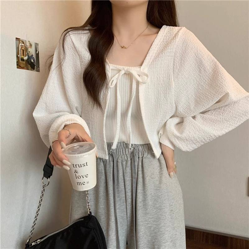 Chaleco tipo blusa de seda fina de verano para mujer, chaqueta corta de talla grande con capa y protección solar, cárdigan_voghion.com