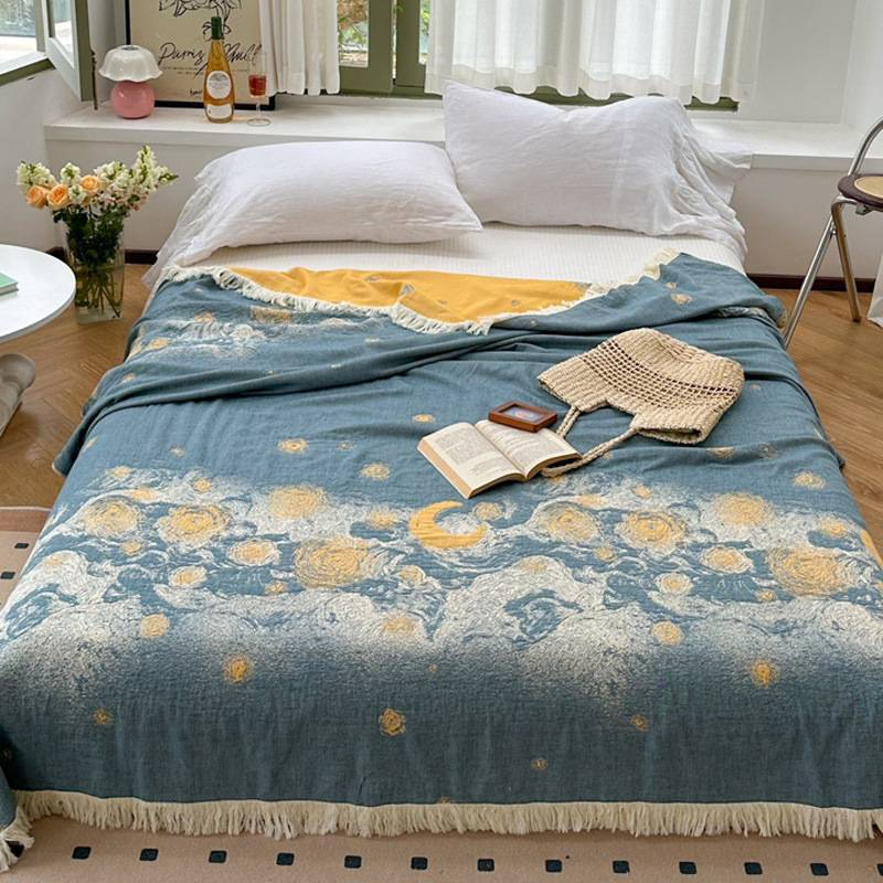 Decken, 100 % Baumwolle, Schmetterlings-Jacquard-Decke, 4-lagige, leichte und atmungsaktive Decke für den Sommer, luxuriös weiche Gaze-Bettwäsche_voghion.com