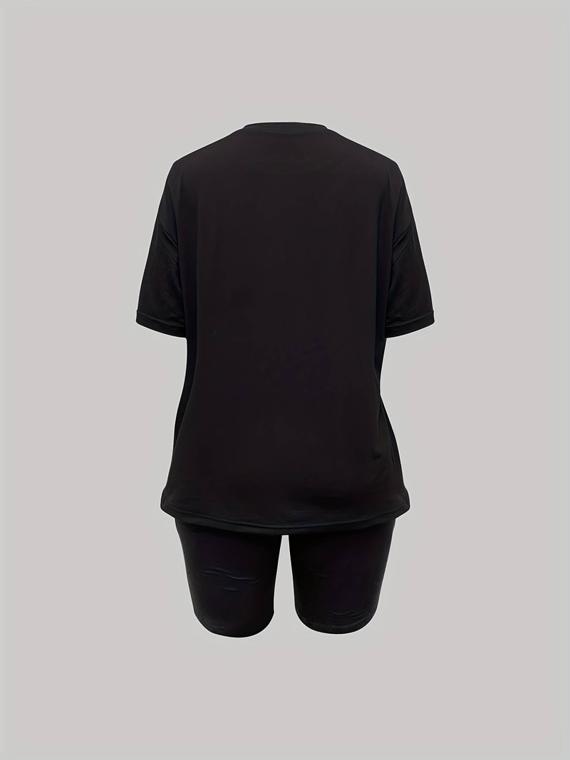 Women’s 2 Piece Outfit Set – Oversized Graphic T-Shirt And Biker Shorts Matching Set, Casual Summer Lounge Tracksuit For Daily Wear_voghion.com
