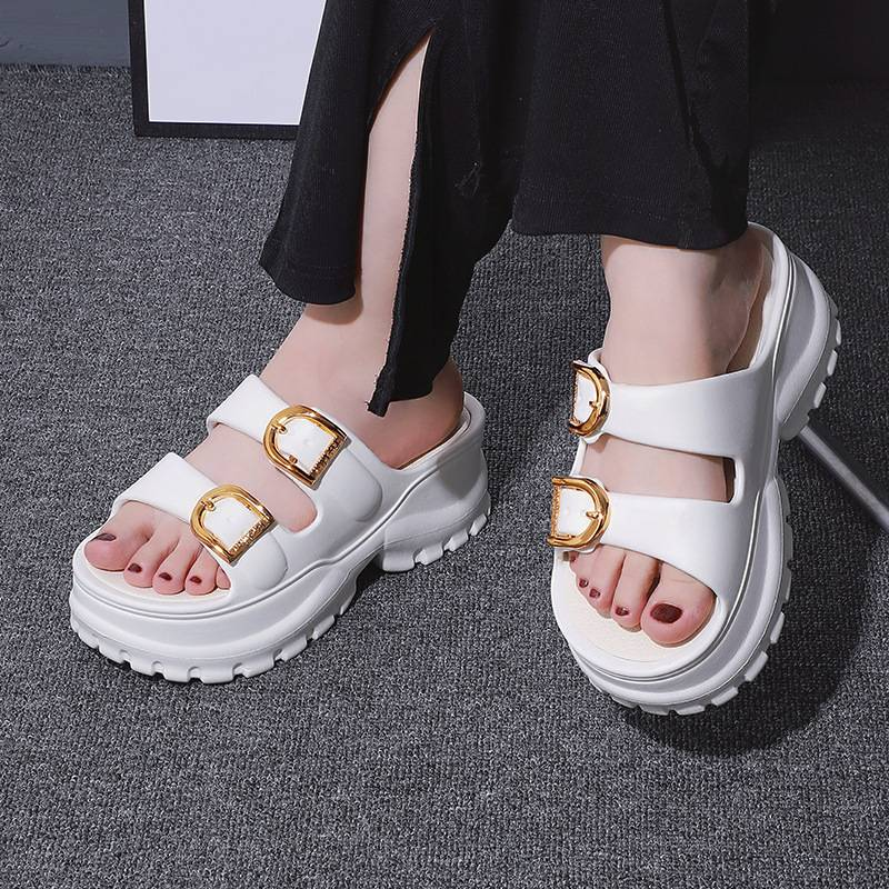 Extra dicke Plateausandalen für Damen – Wolkenähnliche EVA-Slides mit Fußgewölbeunterstützung | Sommer-Strandschuhe (Weiß/Schwarz/Khaki) Größen 36-41_voghion.com