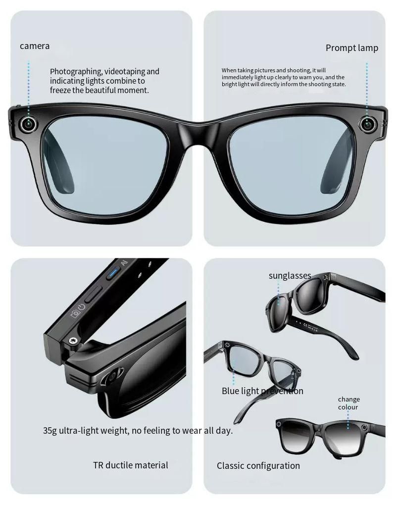 New Camera Smart Glasses Photograph Control Voice Recording Translation Bluetooth Call Sports Waterproof Anti-Uv Sunglasses_voghion.com