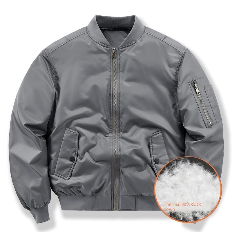 Men's Winter Bomber Jacket With Duck Down Filling, MA1 Flight Jacket Style, Slim Fit, Lightweight Warm Coat For Casual Wear (Green, Black, Gray)_voghion.com