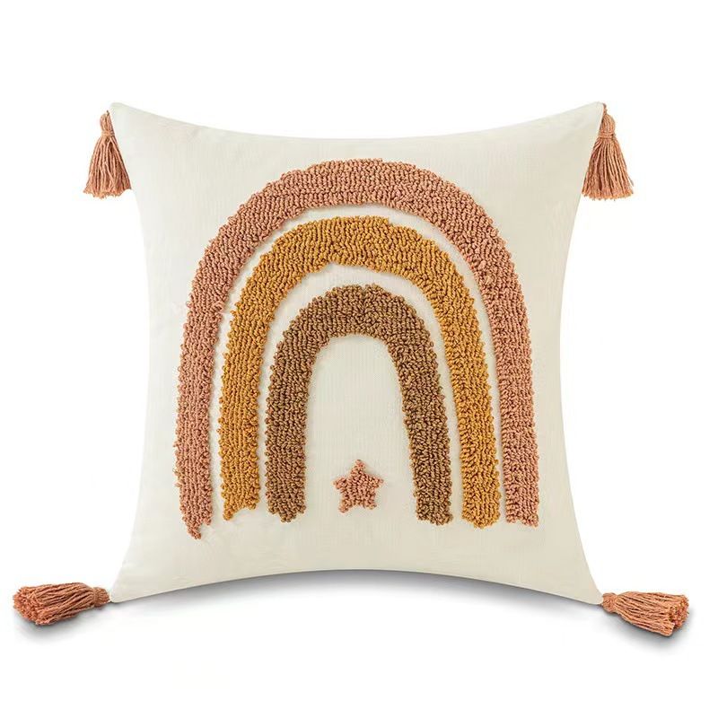 Fodera per cuscino trapuntata con disegni di sole, luna, arcobaleno e gocce di pioggia: arredamento morbido ed elegante per divano, letto, auto_voghion.com