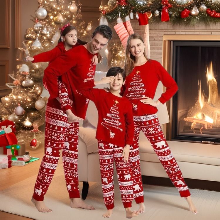 Warm Christmas Family Pajamas Set Cotton Loungewear For Parents And Children Winter Holiday_voghion.com