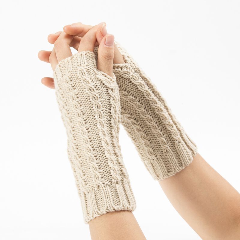 Fried Dough Twists Wrist Gloves Autumn Winter New Knitted Wool Warm Men And Women's Short Skiing Open Finger Sleeve_voghion.com
