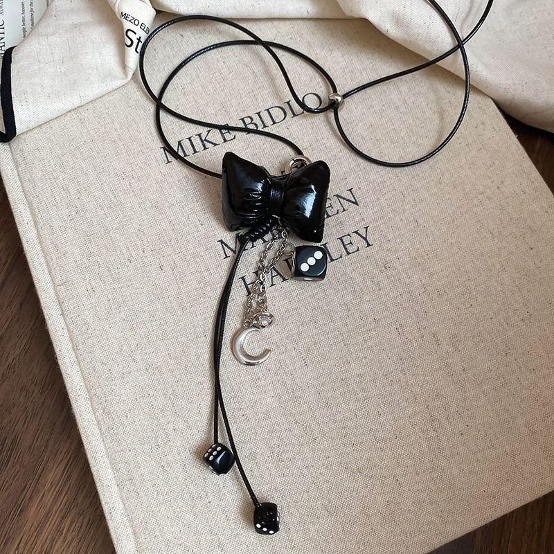 Leather Bow Starfish Oil Drop Star Black Eight Guitar Pendant Necklace Dark Style Collarbone Niche Sweater Chain_voghion.com