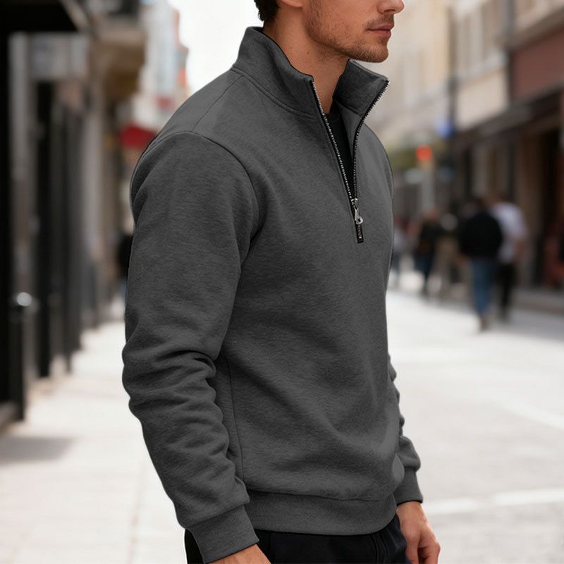 Herren-Fleece-Kapuzenpullover mit Reißverschluss – weicher und warmer Pullover mit Stehkragen, entspannte Passform, schwerer Strick für die Freizeit (mehrere Farben und Größen)_voghion.com