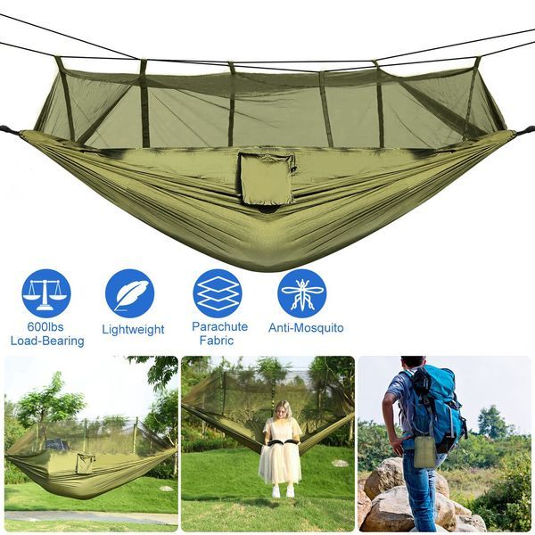Camping Hammock With Mosquito Net, Portable Double Hammock Tent Load Two People With 2 Straps, Best For Outdoor Garden Hiking Travel_voghion.com