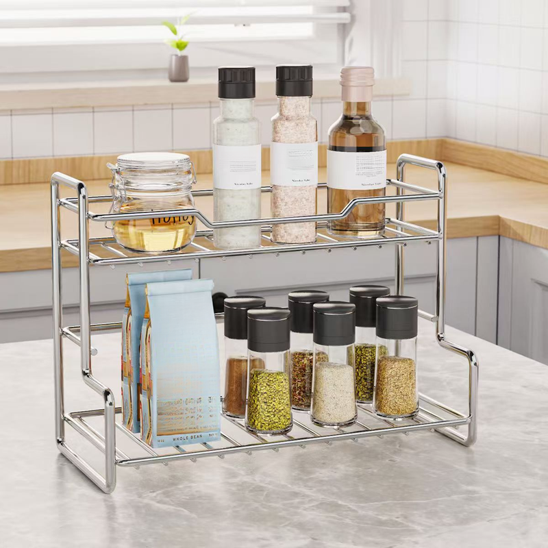 Organizador de especiarias de camada dupla para cozinha, banheiro, banheiro, banheiro, armazenamento multifuncional, suporte para cosméticos_voghion.com