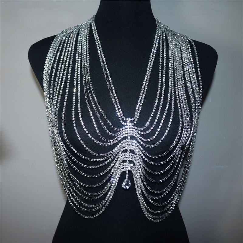 Ins new multi-layer tassel rhinestone bra hanging shoulder sexy beach accessory body chain_voghion.com