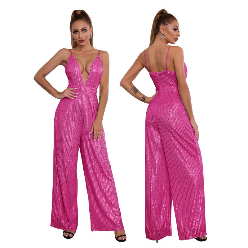 Kvinders pailletter uden ærmer Spice deep V grime grime romper_voghion.com