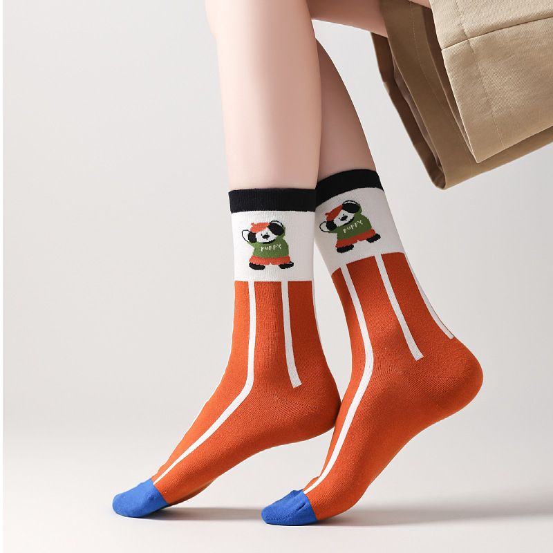 2025 New Spring Zhongtong Socks Cartoon Bright Color High-top Striped Socks Color Matching Popular Stockings Zhuji Wholesale_voghion.com