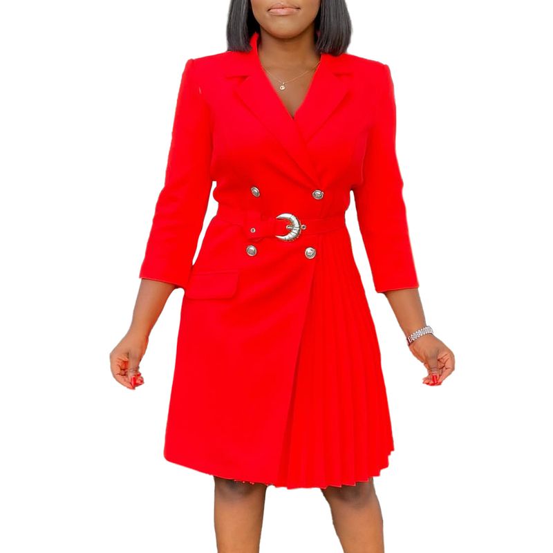 Vêtements pour femmes taille haute mode taille taille plissée couture mi-longue robe de costume_voghion.com