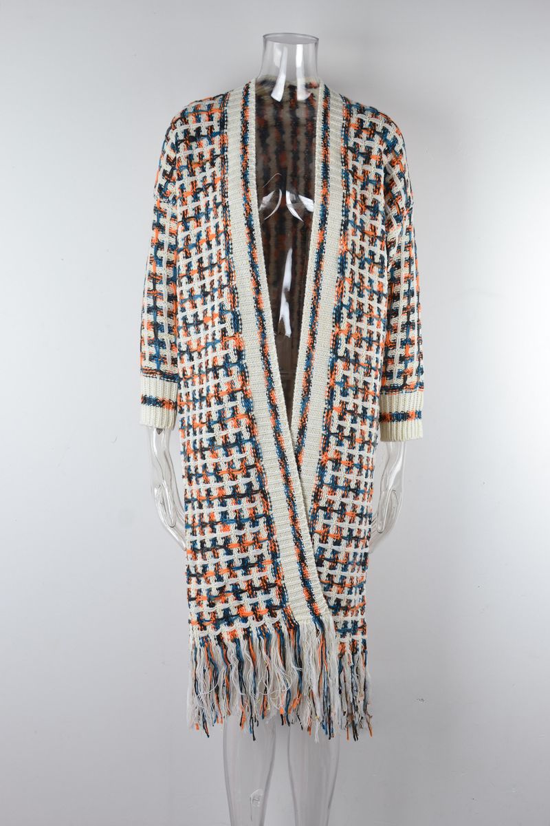 K New Plus Size Long Cardigan With Tassels; Women's Hot Style._voghion.com