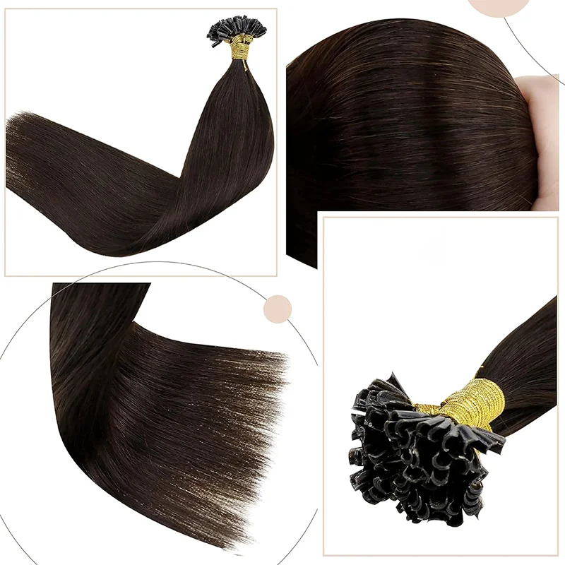 Extension per capelli umani U Tip Brown Fusion Darkest Brown Keratin Real 50g/50s_voghion.com