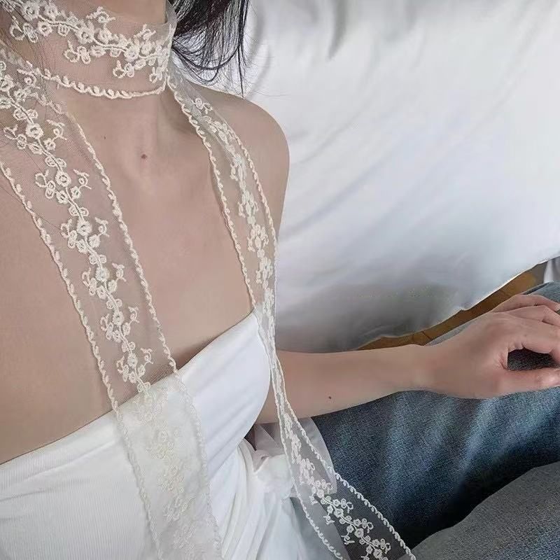 Langer Seidenschal aus Spitze, personalisierbar, vielseitig, dekorativ, Streamer, französisches Stirnband, multifunktionaler Gürtel_voghion.com