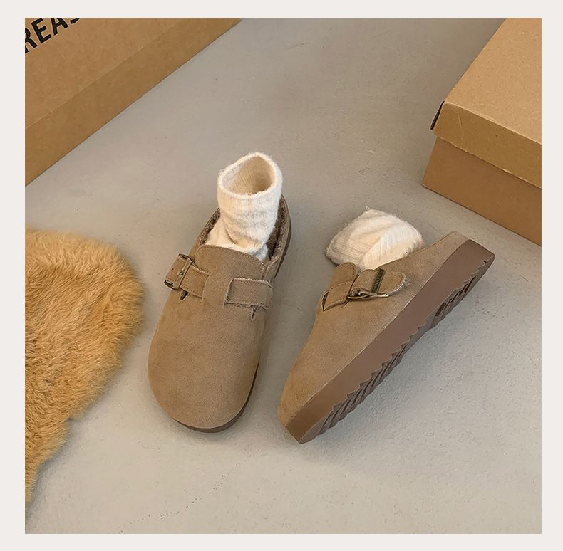 The new autumn shoes lazy man bun head half drag outside to wear fluffy slippers_voghion.com