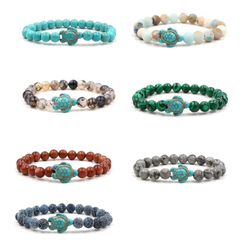 Beads Bracelet Sea Turtle Beaded Elastic Rope Adjustable Boho Decoration Valentines Day Gift Women Men 8mm Natural Stone_voghion.com