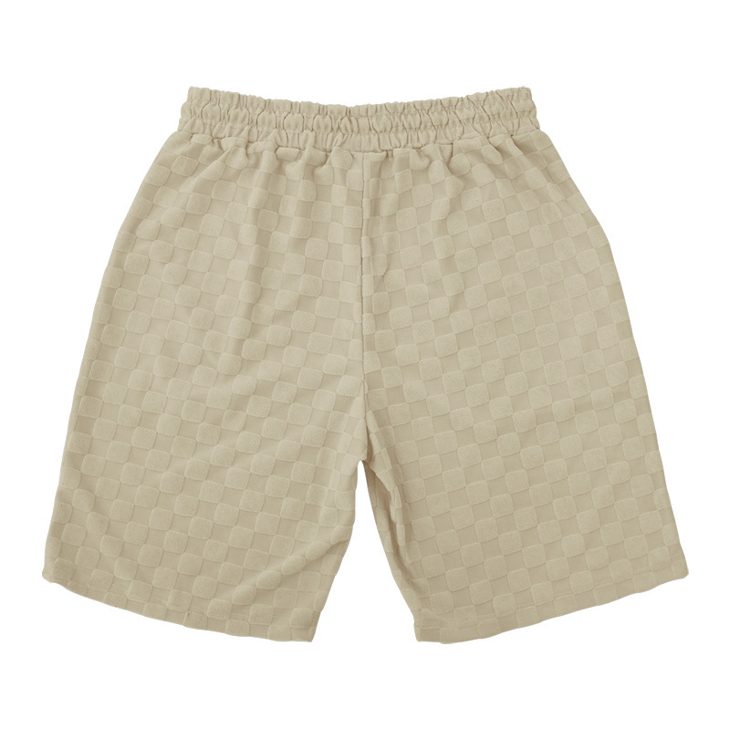 Man's clothing Men's summer jacquard check short sleeve T-shirt loose large size straight leg casual shorts set_voghion.com