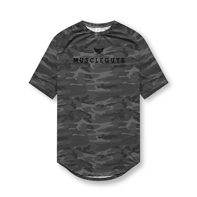 Short sleeved sports running T-shirt Men's outdoor fitness camouflage shirt Slim fit breathable muscle trendy top_voghion.com