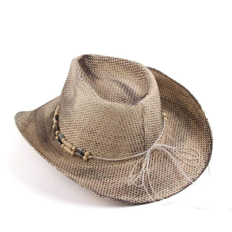 Cross-border exclusive supply of retro old hand-painted denim straw hats for men and women, ethnic style jazz hats, outdoor sun hats_voghion.com