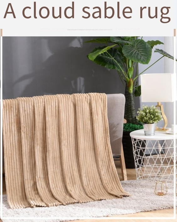 solid color striped blanket flannel air conditioning blanket gift blanket coral fleece yoga blanket_voghion.com