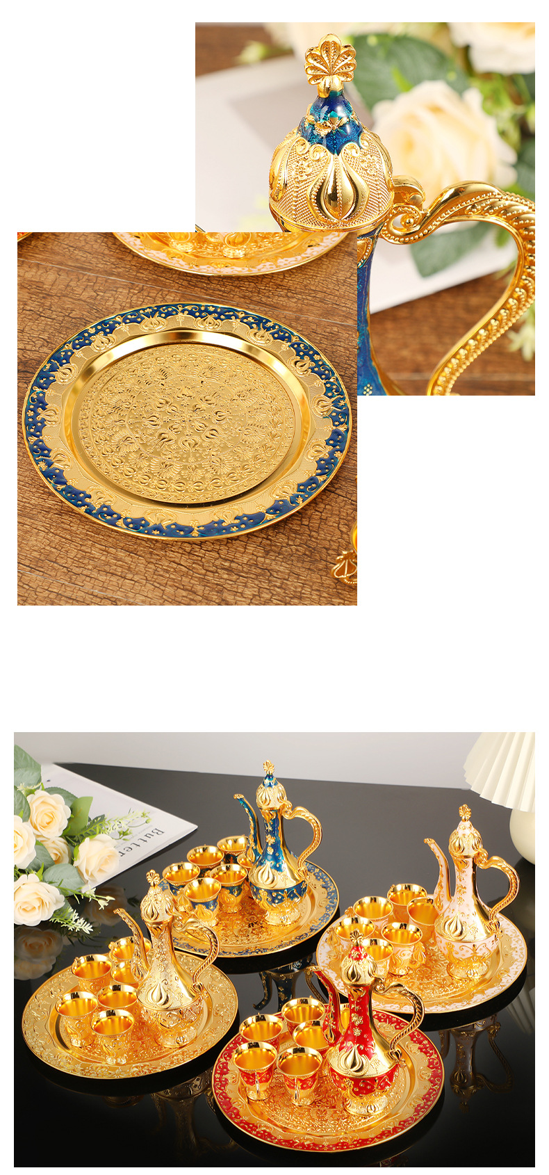 Wohnmöbel Leichtes, luxuriöses, hochwertiges Retro-Weinset mit Tulpenrelief und achtteiligem Weinset aus Zinklegierung_voghion.com