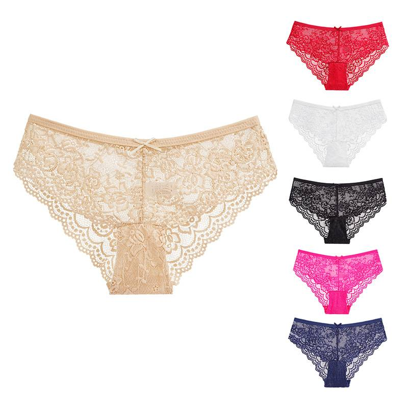 Women's Intimates Thin Transparent Hollow Middle Waist Large Size Women's Triangle Panties Breathable Cotton Crotch_voghion.com
