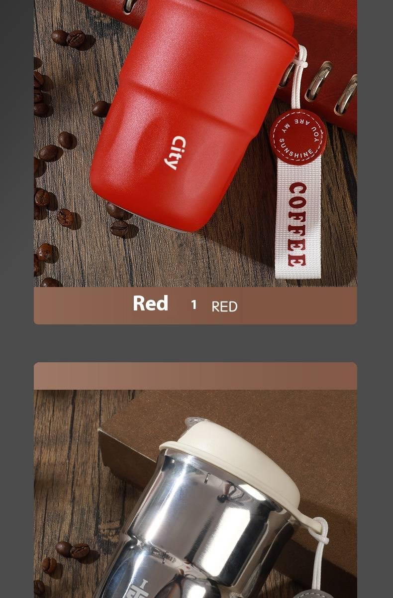 Copo de café moderno e minimalista – Caneca de viagem de aço inoxidável de 320 ml com pega confortável, tampa à prova de vazamentos para bebidas quentes e frias, escritório_voghion.com