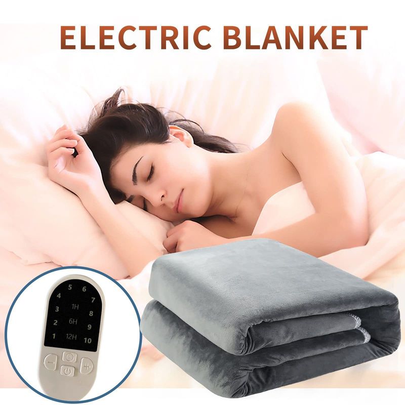 Electric Blanket – Single Control, 3 Heat Settings, 110V/220V (Grey, 150x65cm/150x115cm/180x150cm/180x200cm), Wool Blend Fabric_voghion.com