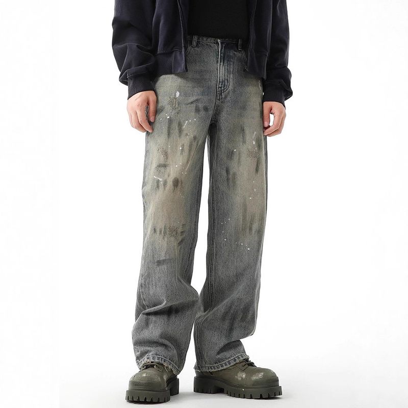 Herren-High-Street-Jeans im Used-Look mit seitlichem Reißverschluss | Offener Saum | Streetwear im Loose Fit | Urban Vibe Styling_voghion.com