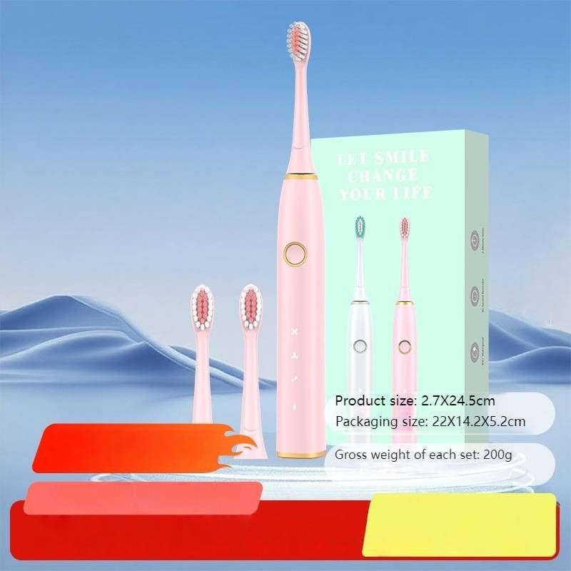 Intelligente elektrische Schallzahnbürste – 3 Modi, Akku mit über 30 Tagen Laufzeit, Aufladen über USB, weiche Borsten für empfindliche Zähne (Weiß/Pink)_voghion.com