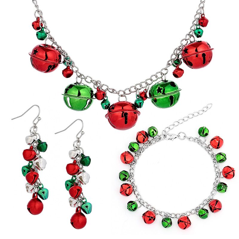 Set di gioielli natalizi: collana, bracciale e orecchini con campanelle festive per donna, accessori colorati per le feste, alla moda e versatili_voghion.com