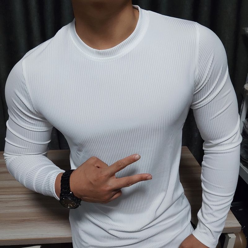 Stretch-Langarm-T-Shirt für Herren, schnelltrocknend – Slim Fit-Trainingsshirt fürs Fitnessstudio, atmungsaktive und feuchtigkeitsableitende Basisschicht für Freizeit und Training_voghion.com