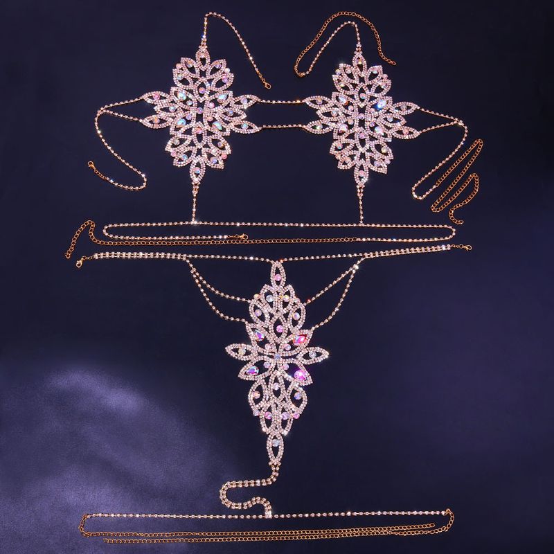 Jewelry Colorful Diamond Pattern Rhinestone Bra Chain Party Luxury Shiny Bikini Set_voghion.com