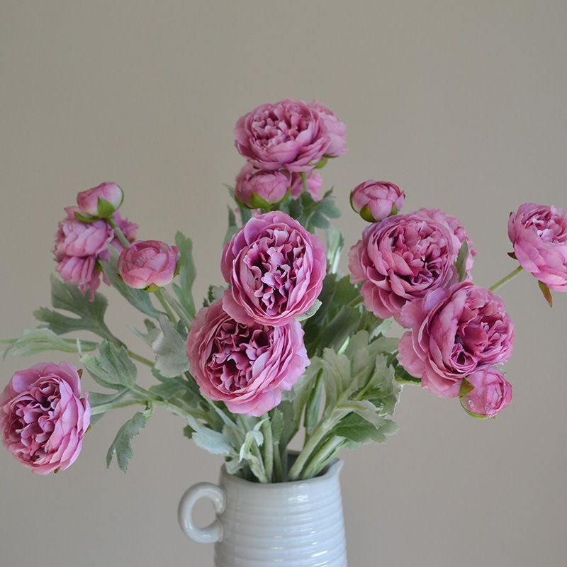 Wholesale artificial flowers with 3 heads of flocked Qianzi dew lotus camellia Lulianyang peony peony Nordic simple temperament artificial flowers_voghion.com