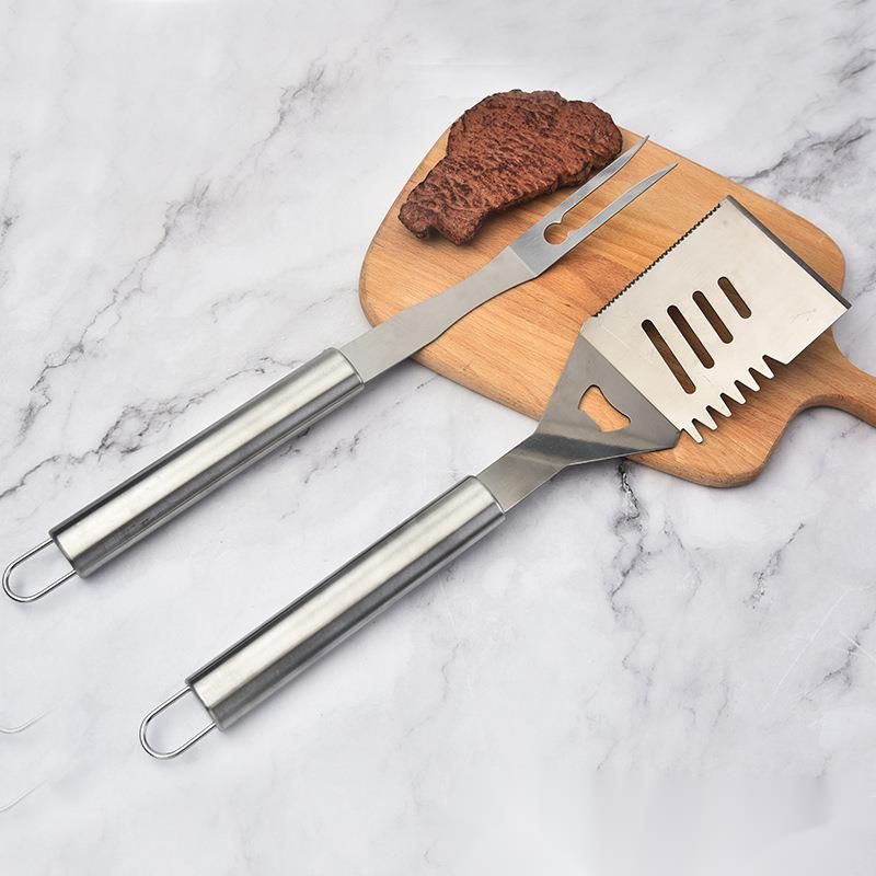 Stainless Steel Grilling Tools Set: Spatula, Tongs, Fork - Three-Piece BBQ Set For Camping, Outdoor, Family Dinners, And_voghion.com