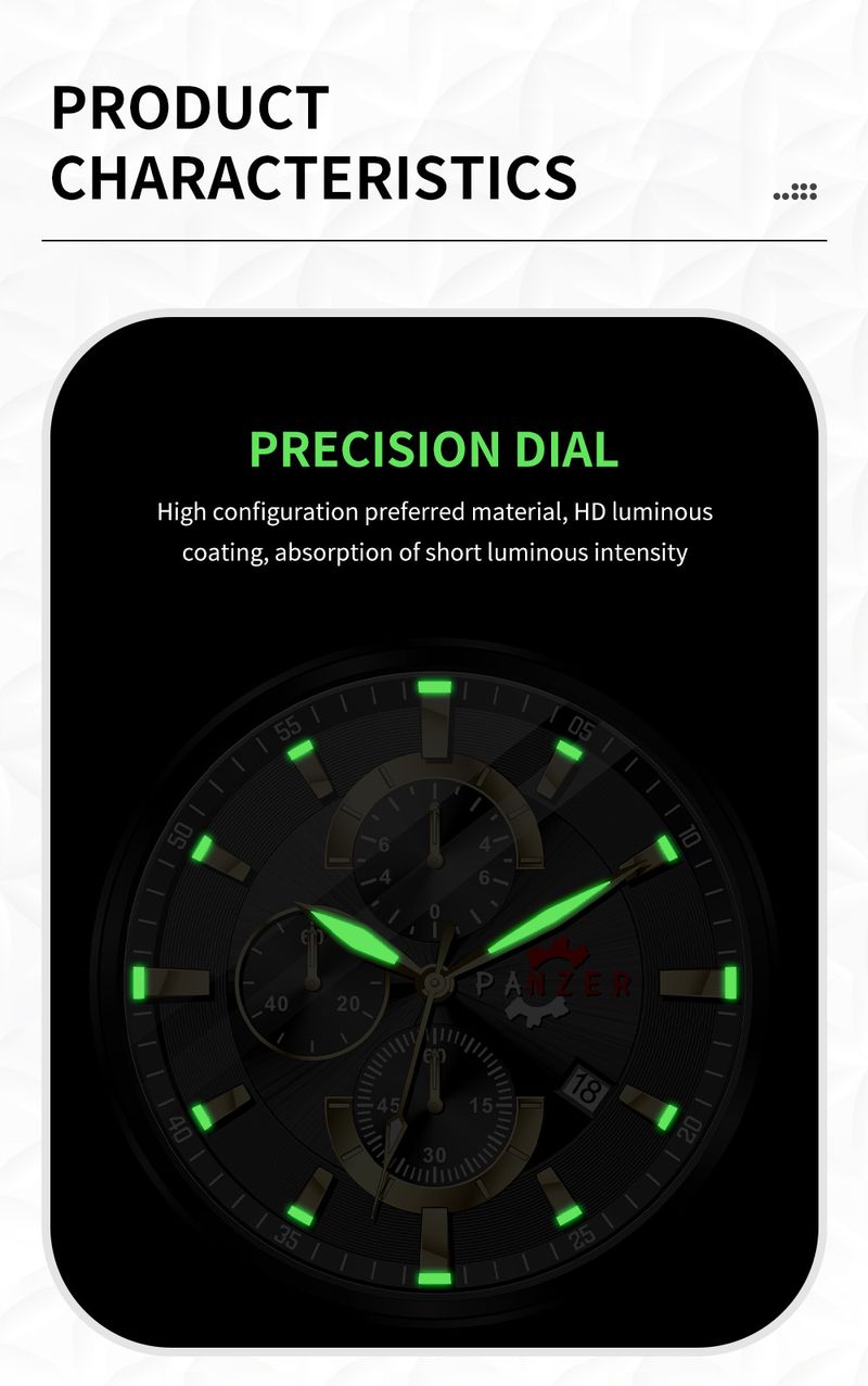 PANZER Fashion Herrenuhr mit großem Zifferblatt und Stahlarmband, Drei-Augen-Kalender, Sechs-Pin-Quarzuhr, Business-Uhr für Herren_voghion.com